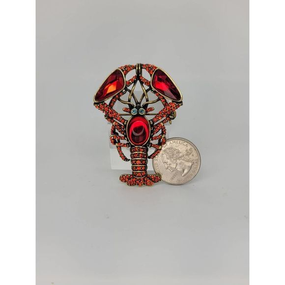 New Original Tag. Immaculate Red Crystal Blue Eyed Lobster Pendant Pin - Picture 5 of 5